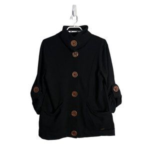 Orb Women's Black Knit Sweater Jacket with Coconut Buttons